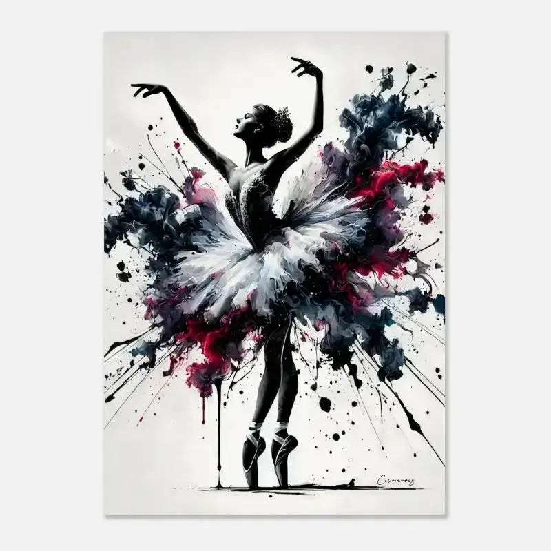 Weißes Tutu-Balletttänzerin-Ekstase-Poster mit Schwarz-Rot-Splatter-Design