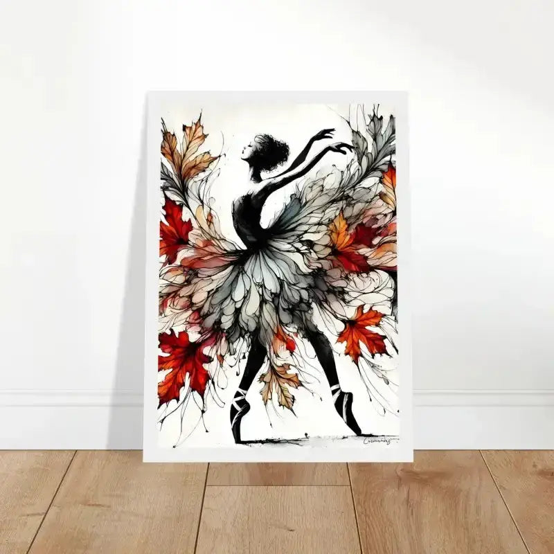 Herbstes gerahmtes Poster: Herbstblätter-Balletttänzerin auf Leinwand