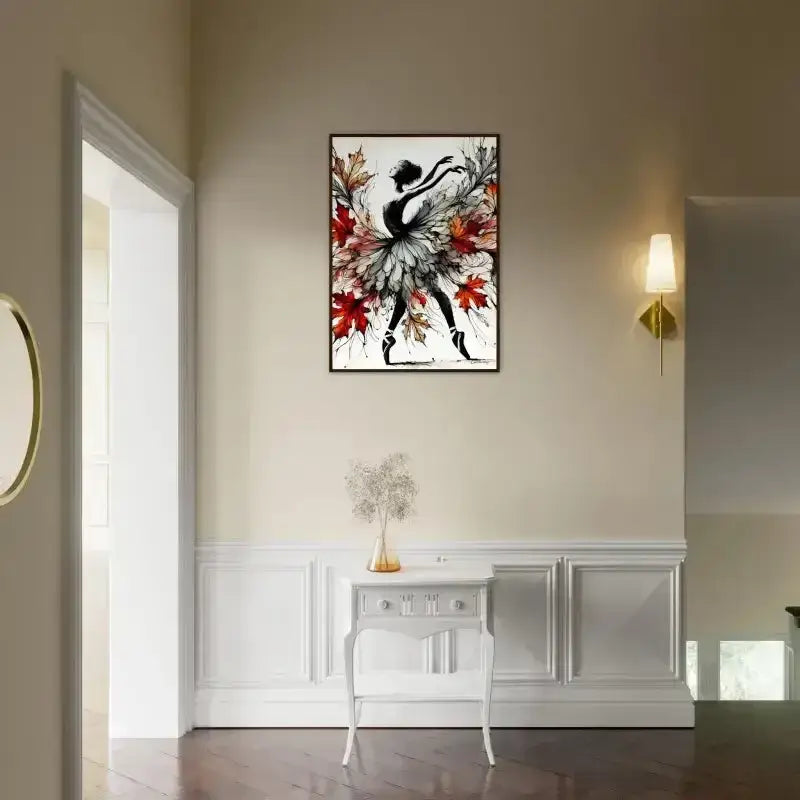 Gerahmtes Poster Tanz des Herbstes: Floral Ballerina mit Rotakzenten
