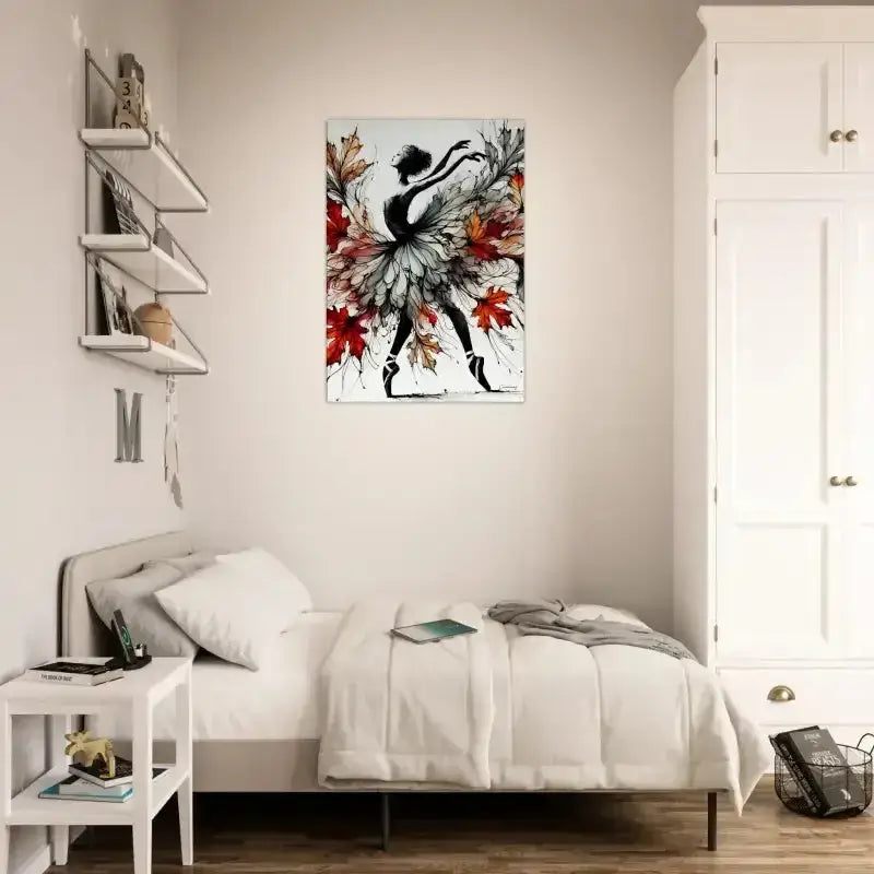 Ballerina-Kunstwerk Tanz des Herbstes mit Herbstblättern auf Leinwand