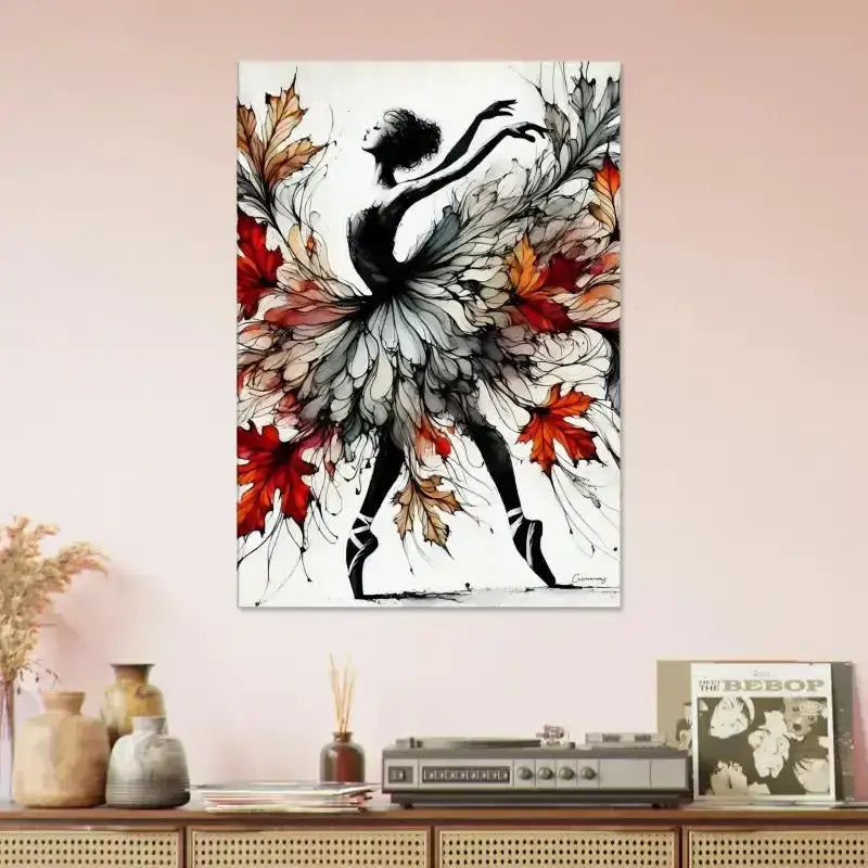 Herbstblätter-Balletttänzerin als CurioCanvas-Kunstwerk Tanz