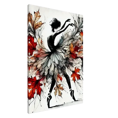 Schwarz-weiß Ballet-Tanz Kunstwerk mit Herbstblättern auf CurioCanvas Leinwand