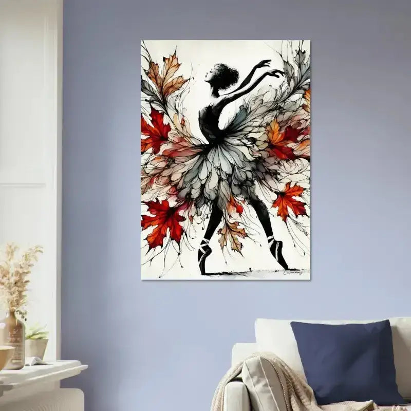Herbstlaub-Ballerina-Wandkunst-Leinwanddruck.