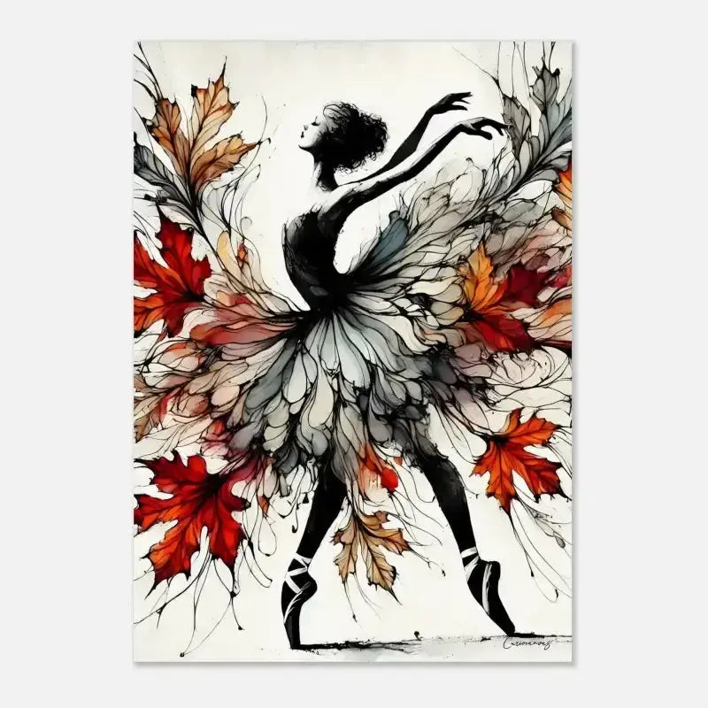 Herbstes Poster: Balletttänzerin mit Herbstblättern Wandkunst