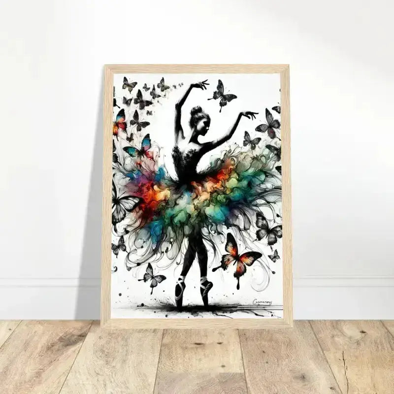 Buntes Schmetterlings-Ballerina-Gerahmtes Poster Tanz der Verwandlung