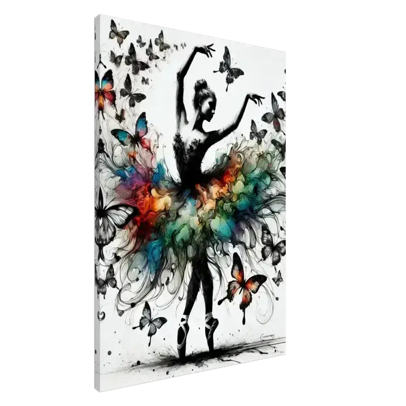 Leinwanddruck Ballerina mit bunten Schmetterlingsflügeln, Tanz der Verwandlung