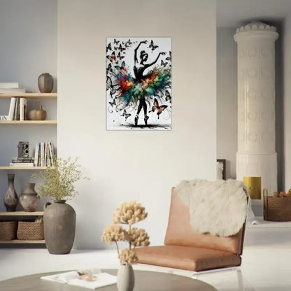 Schwarz-weiß floraler Balletttänzer mit Schmetterlingen auf CurioCanvas Leinwand Tanz der Verwandlung