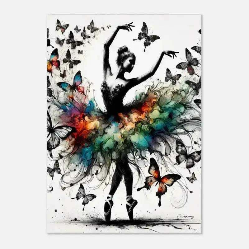 Regenbogen-Tutu-Balletttänzerin Wandkunst mit Schmetterlingen, Verwandlung Poster