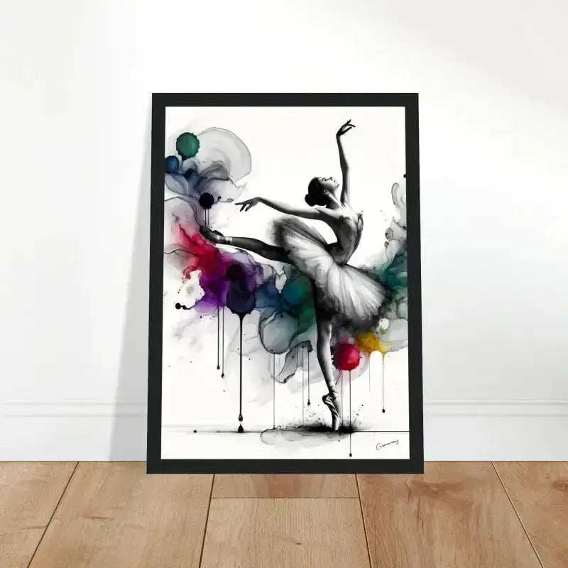 Gerahmtes Poster: Schwarzer Rahmen Balletttänzer mit Farbspritzern