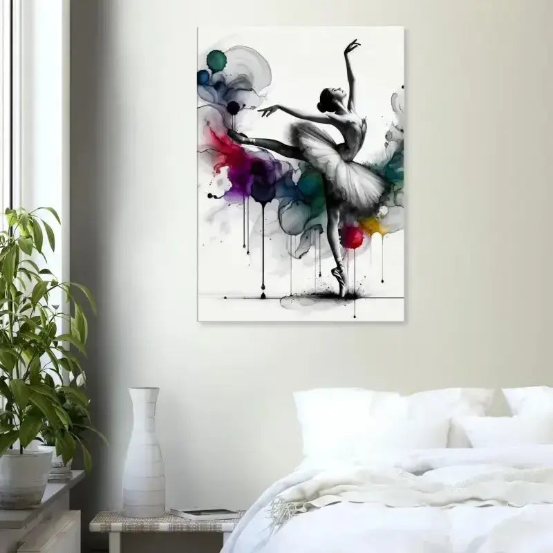 Aquarell-Balletttänzerin Wandkunst-Druck auf Leinwand in Farbe und Tanz