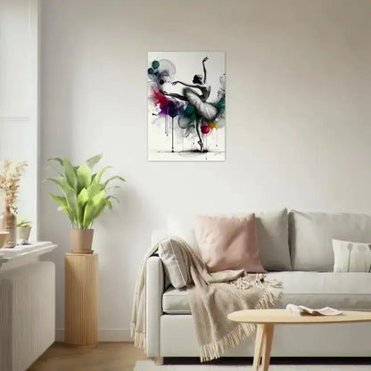 Weißes Sofa mit rosa-grauen Kissen, Holztisch, Anmut Poster