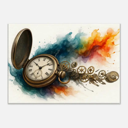 Aquarell Pocket Uhr mit Zahnrädern aus dem Produkt Uhrwerk der Zeit