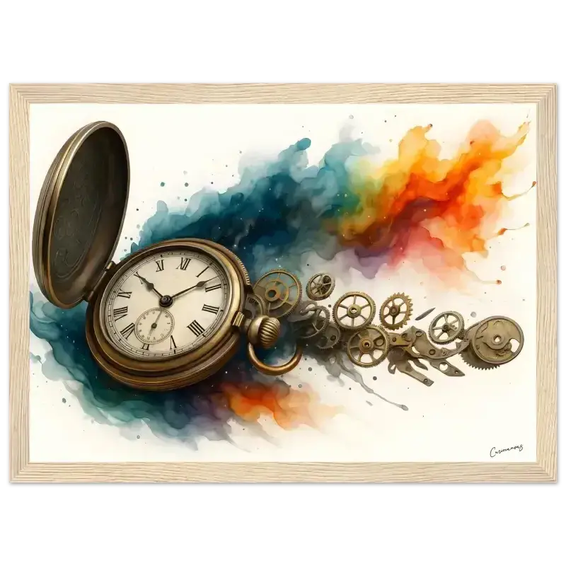 Antikes Gold-Taschenuhr-Poster Uhrwerk der Zeit gerahmtes Poster