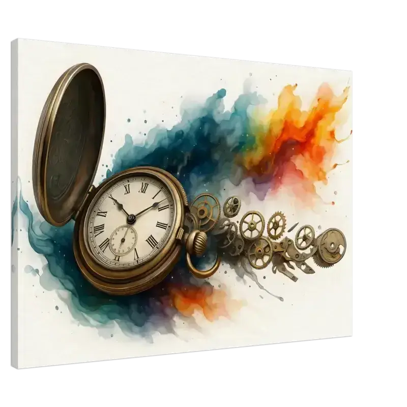 Antike Gold-Taschenuhr mit römischen Ziffern auf Curiocanvas-Kunst mit Zeit-Motiv