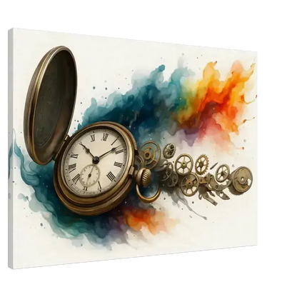 Antike Gold-Taschenuhr mit römischen Ziffern auf Curiocanvas-Kunst mit Zeit-Motiv