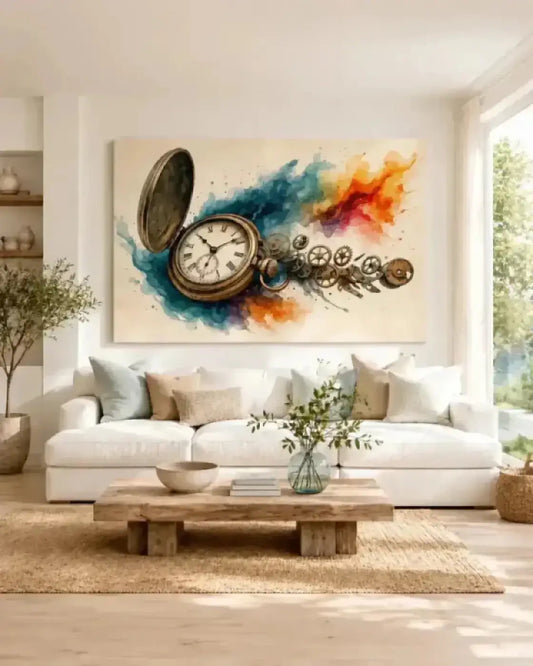 Vintage-stil uhrwerk der zeit taschenuhr mit messingfinish und römischen ziffern kunst auf curiocanvas