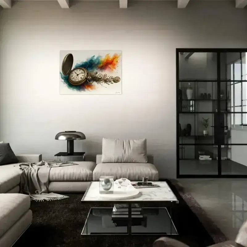 Uhrwerk der Zeit Poster mit farbigem Rauchdesign und metallischem Finish