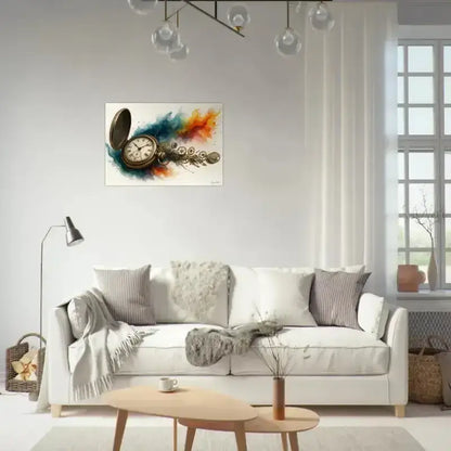 Vintage Taschenuhr-Wandkunst mit farbigem Rauch-Design, Uhrwerk der Zeit Poster