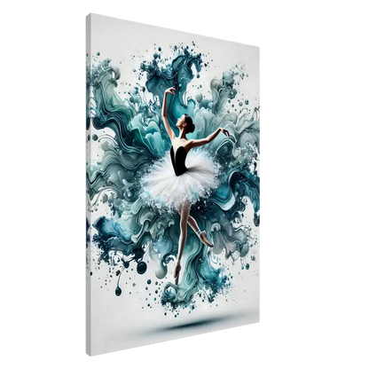 Ballerina in wirbelndem Türkis und Weiß für das Produkt Wassertanz – Wenn Anmut Wellen schlägt