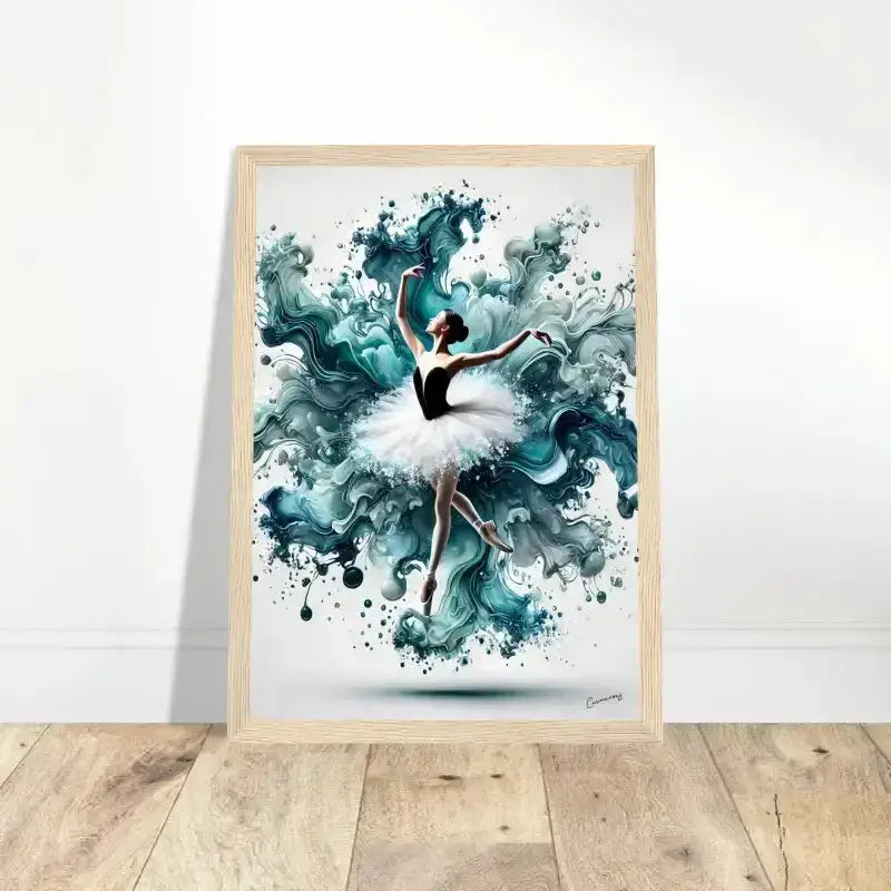 Wassertanz gerahmtes Poster mit türkis-weißem Ballettmotiv
