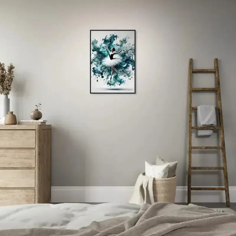 Wassertanz Gerahmtes Poster: Teal-weißer abstrakter Schwan