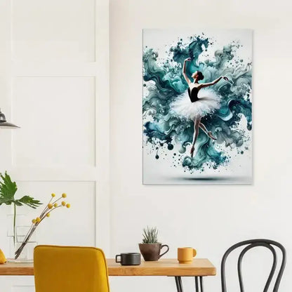 Wassertanz Leinwand: Ballerina-Print mit flüssiger Eleganz in Teal-Grau