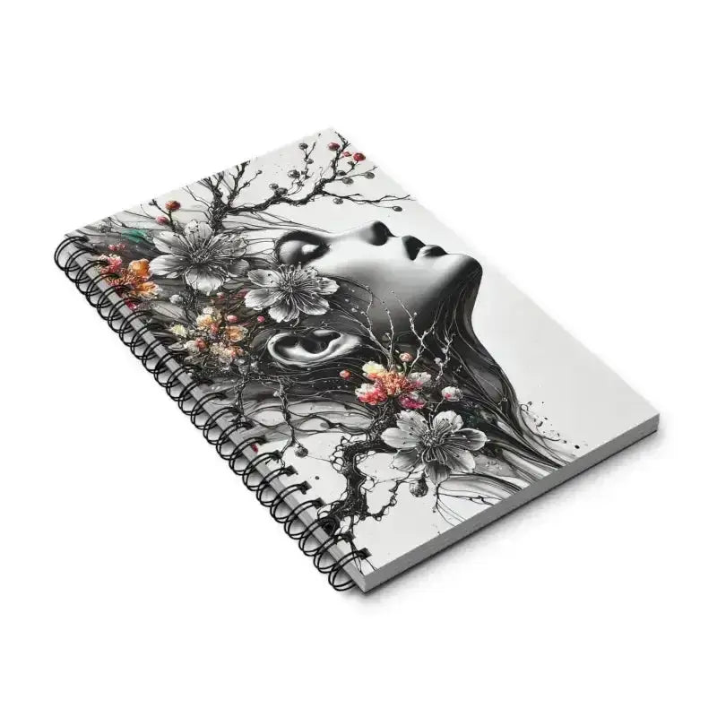 Spiral-Notizbuch Wurzelpoesie mit floralem Design und Gesichtsillustration