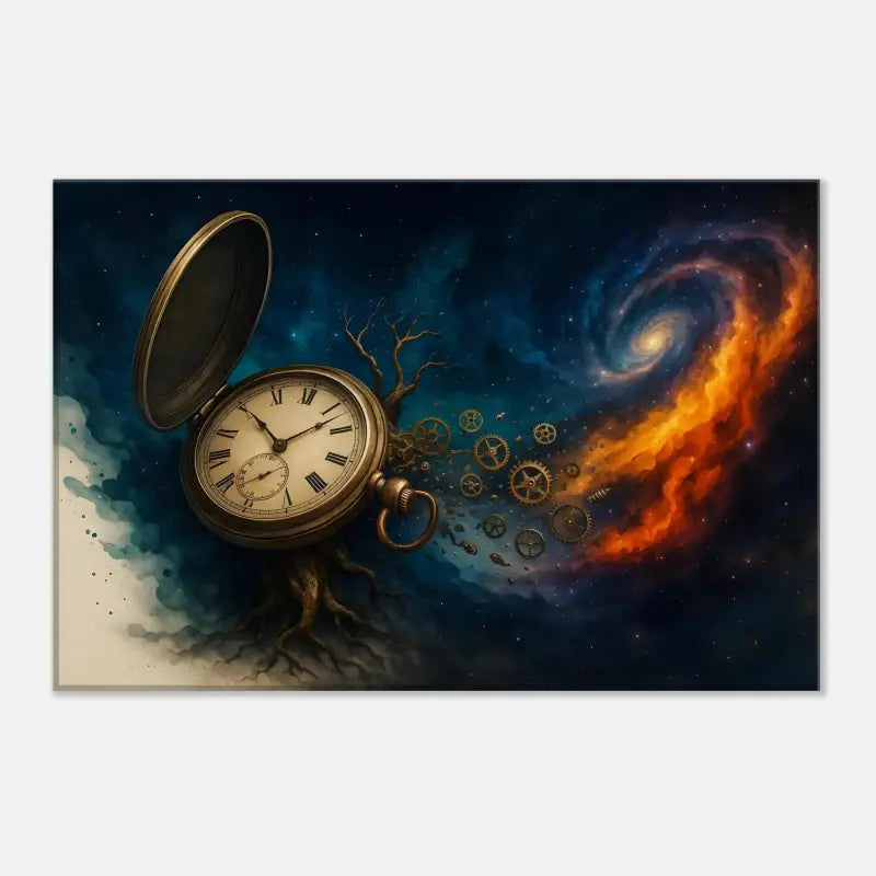 Steampunk Taschenuhr mit kosmischem Hintergrund für das Produkt Zeitspirale