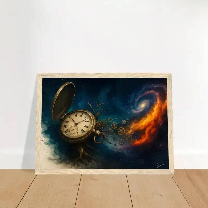 Antikes Messing-Taschenuhr-Poster mit Zahnrädern und Galaxie, gerahmtes Poster Zeitspirale