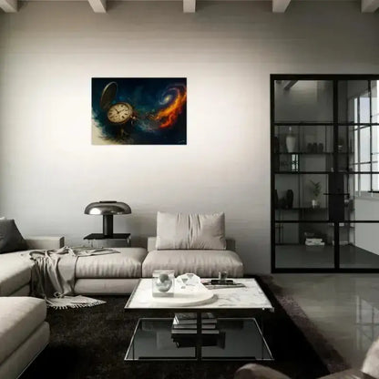 Moderne schwarze und silberne Zeit-Uhr mit abstraktem Hintergrund, Zeit-Poster