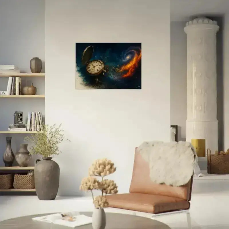 Vintage Uhr mit feurigem Design und metallischen Akzenten – Zeitspirale Poster