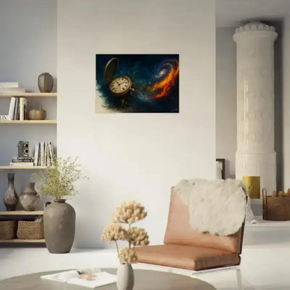 Vintage Uhr mit feurigem Design und metallischen Akzenten – Zeitspirale Poster