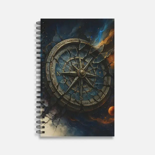 Zerbrochene Richtung Spiralnotizbuch mit Kompass-Design in Blau und Schwarz