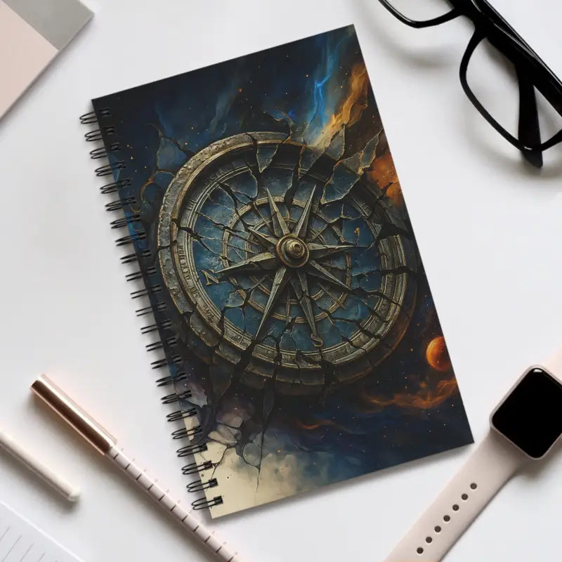 Spiralgebundenes Notizbuch mit zerbrochenem Kompass-Design für kreative Wege